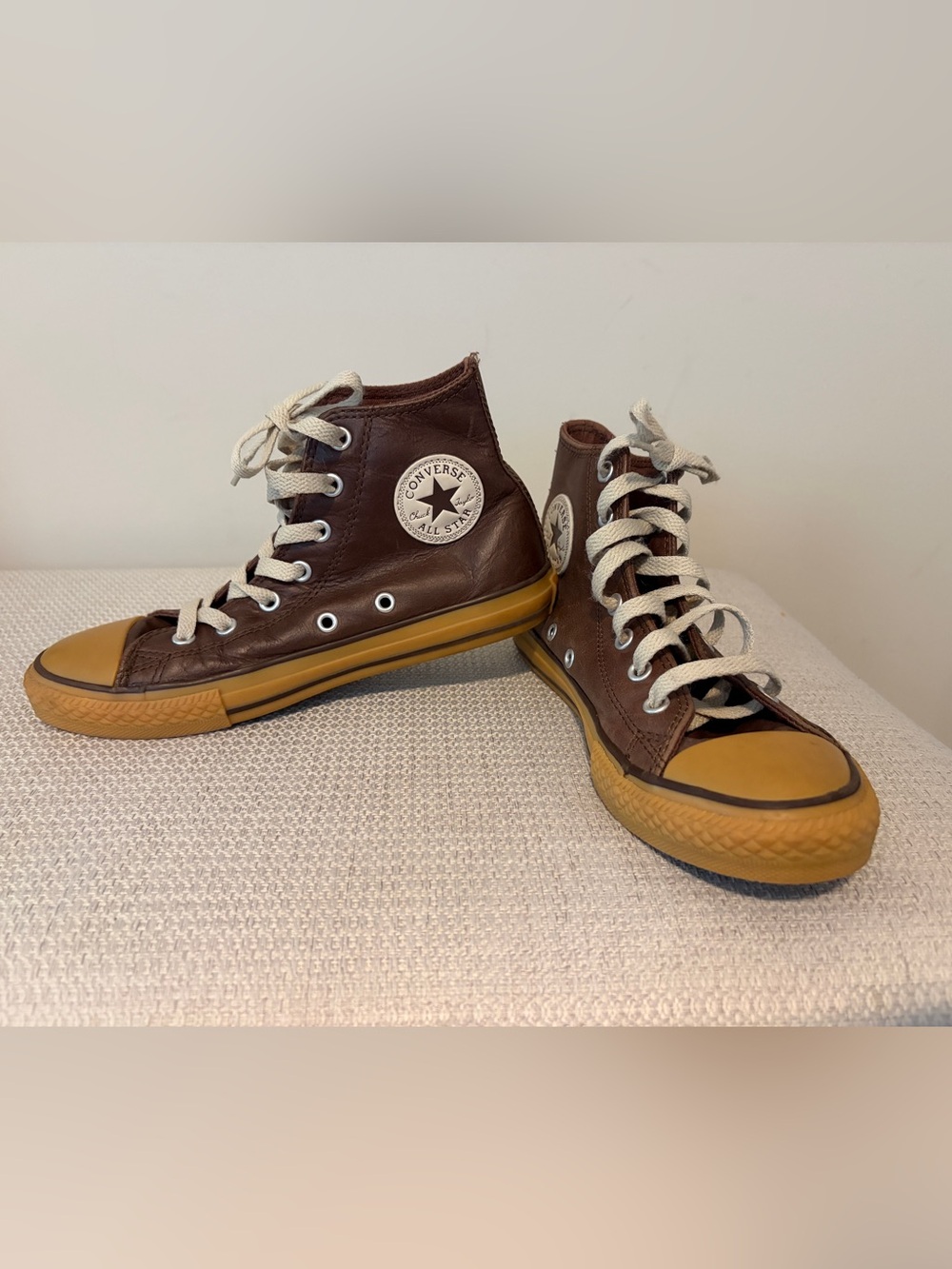 Converse Chuck Taylor All Star Brown Leather High Top Sneakers - Boys Size 3